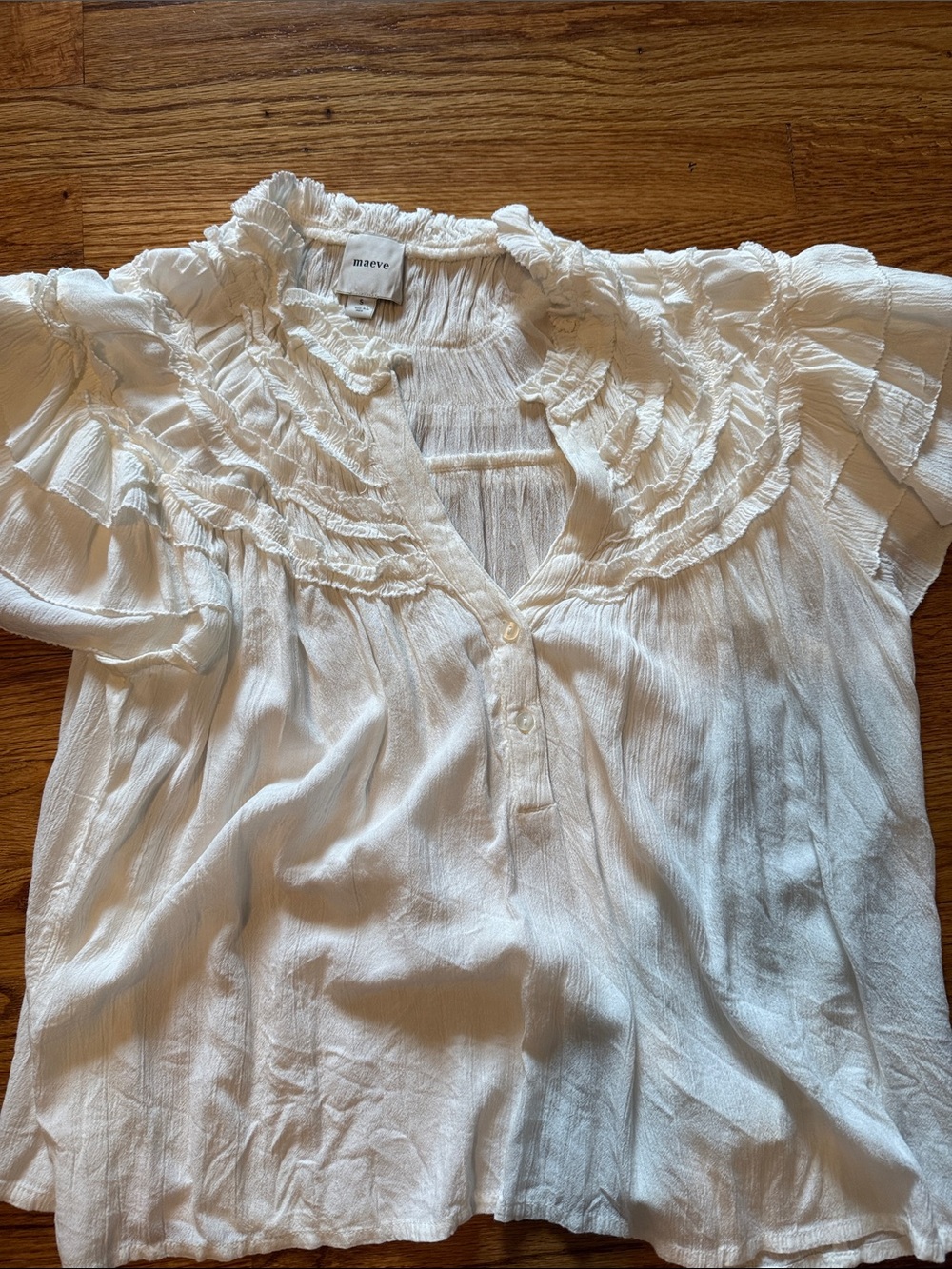 Maeve Cream Ruffle Split-Neck Women's Blouse